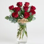 Cam Vazo Kristal 8 adet Canlı Gül